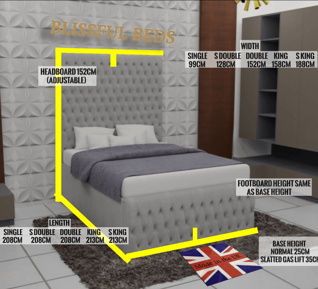 Luxe Elegance Upholstered Bed With 70" Headboard - Blissful Beds