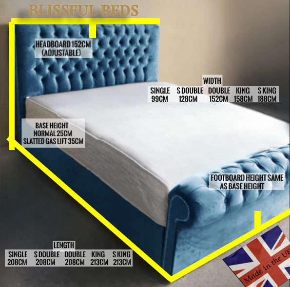 Royal Sleigh Bed Scroll Frame Upholstered Chesterfield Bed With 60" Headboard - Blissful Beds