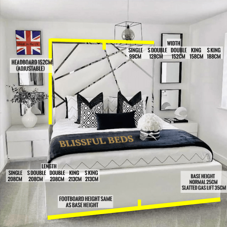 2025 Starlight Luxury Mirrored Bed Frame with 70″ High Headboard - Blissful Beds