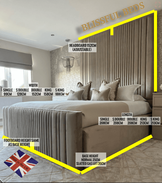 Luxury High Panel Empire Bed With 90" Headboard - Blissful Beds
