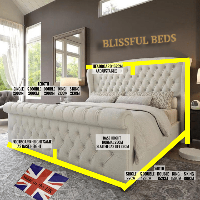 Luxury Tulip Wing Sleigh Bed With 60" Headboard - Blissful Beds