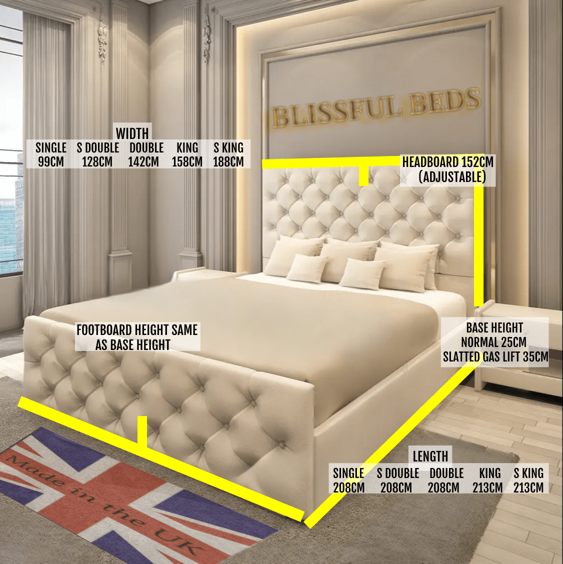 Modern Florida Chesterfield Bed With 60" Headboard - Blissful Beds