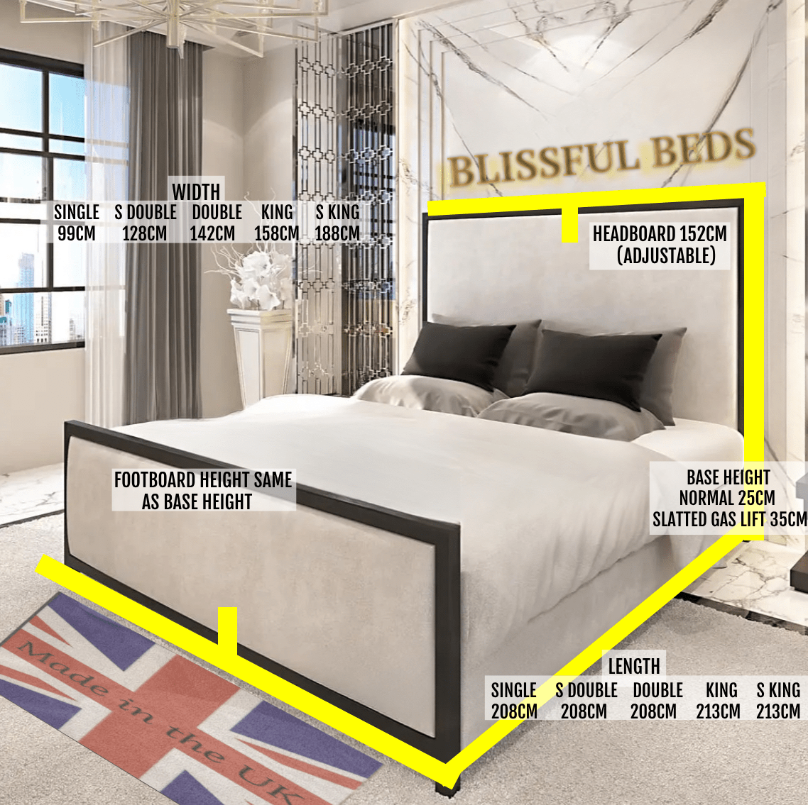 Classic Elegant Border Bed With 60" Headboard - Blissful Beds