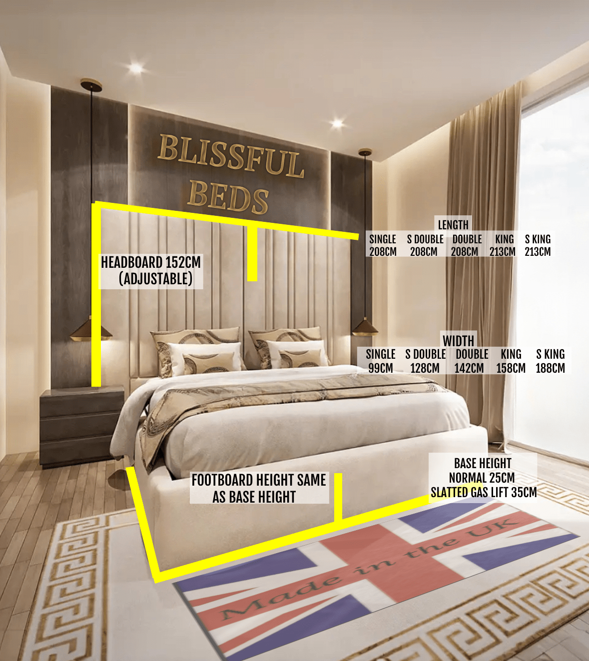 High Panel Bed with 80″ High Headboard - Blissful Beds