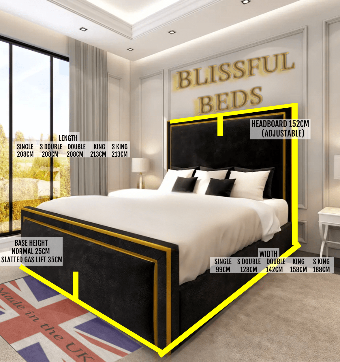 Gold Tara Bed With 60" Headboard - Blissful Beds