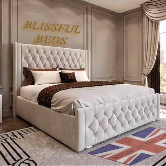 A Chicago Wingback Plush Velvet Bed - Blissful Beds