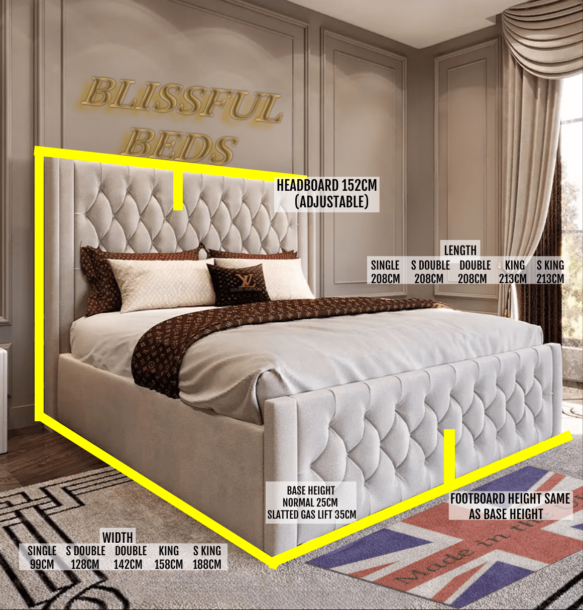 A Chicago Wingback Plush Velvet Bed - Blissful Beds