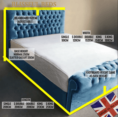 Royal Sleigh Bed Scroll Frame Upholstered Chesterfield Bed With 60" Headboard - Blissful Beds