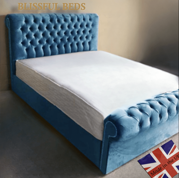 Royal Sleigh Bed Scroll Frame Upholstered Chesterfield Bed With 60" Headboard - Blissful Beds