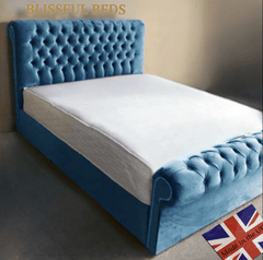 Royal Sleigh Bed Scroll Frame Upholstered Chesterfield Bed With 60" Headboard - Blissful Beds