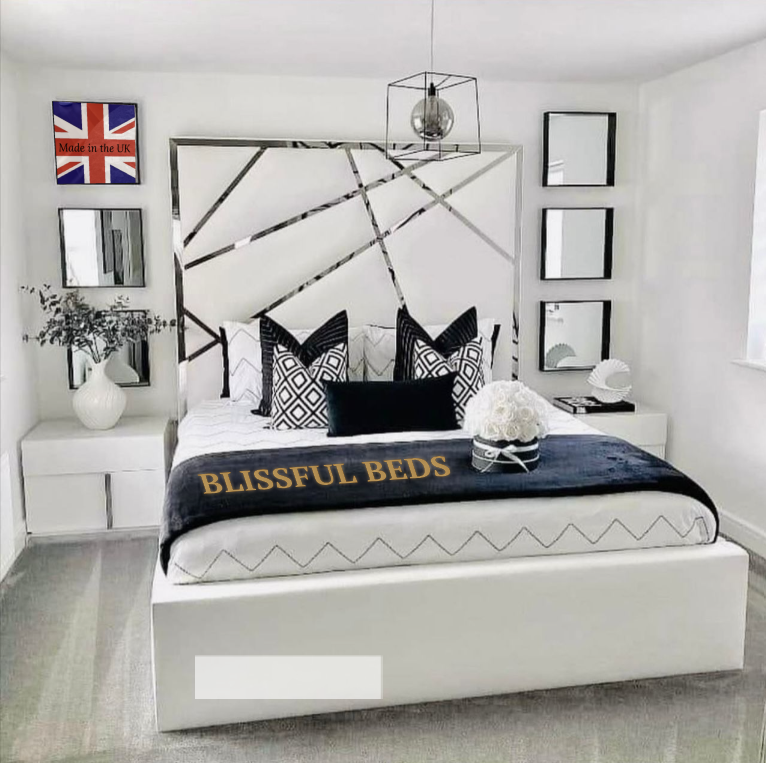 Silver Stripe Bed with 70″ High Headboard