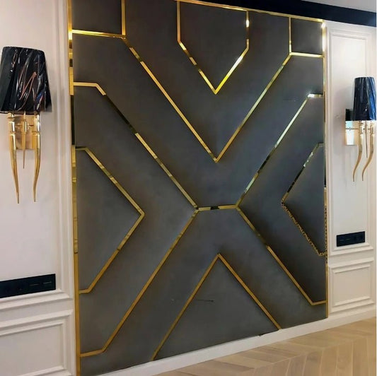 Wall Mounted Headboard 60" Panel Gold Trim With Complete Bed - Blissful Beds