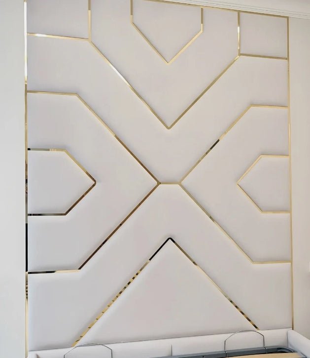 Wall Mounted Headboard 60" Panel Gold Trim With Complete Bed - Blissful Beds