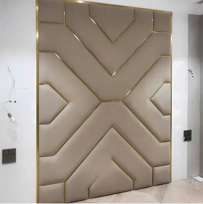 Wall Mounted Headboard 60" Panel Gold Trim With Complete Bed - Blissful Beds