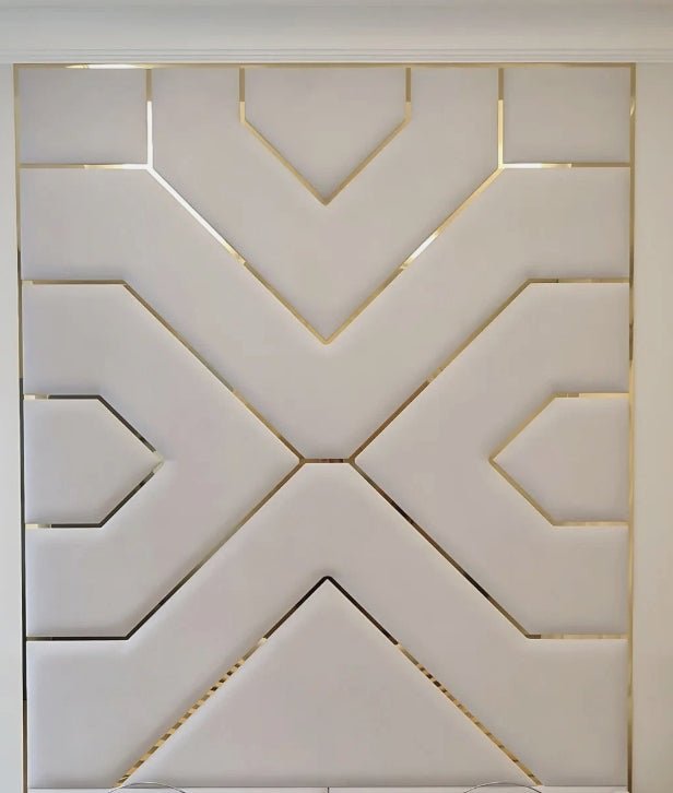 Wall Mounted Headboard 60" Panel Gold Trim With Complete Bed - Blissful Beds