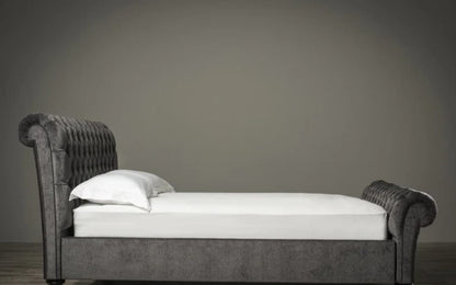 Royal Sleigh Bed Scroll Frame Upholstered Chesterfield Bed With Headboard - Blissful Beds