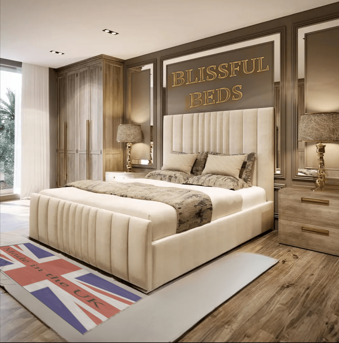 Designer Wingback Panel Bundle (Bed + Ottoman Storage + Mattress) - Blissful Beds